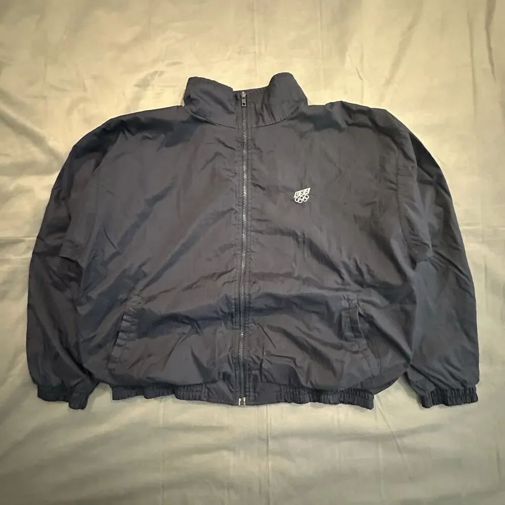 Vintage 90s JC Penny USA Olympics Windbreaker Jacket Men's Large Navy Full Zip